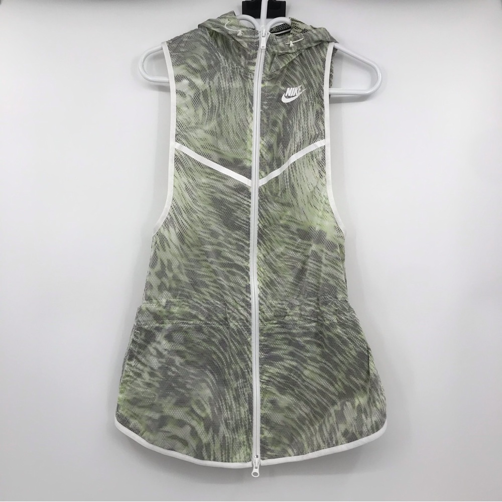 Nike Tech Hyperfuse Hooded Vest Green and White Size XS Full Front Zipper